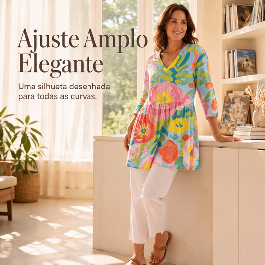 🔥👚 50% OFF! Túnica Feminina Boho com Decote em V – Solta, Confortável e Cheia de Estilo
