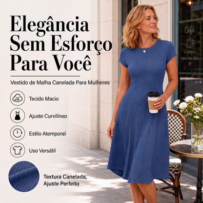 🔥👗 50% OFF! Vestido Feminino de Malha Canelada Escovada – Elegante, Macio e Confortável