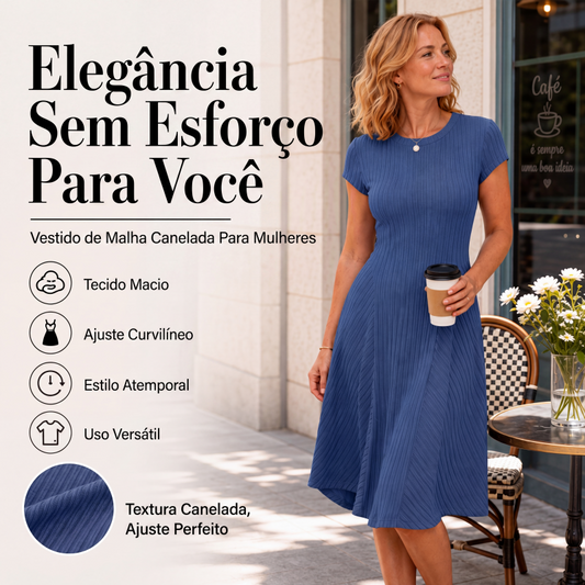 🔥👗 50% OFF! Vestido Feminino de Malha Canelada Escovada – Elegante, Macio e Confortável