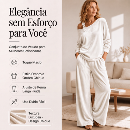 🔥👗 50% OFF! Conjunto Feminino Ombro a Ombro com Calça Pantalona – Elegante, Confortável e Sofisticado
