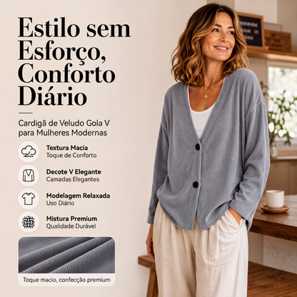 🔥🧥 50% OFF! Cardigã Feminino de Tricô em Veludo Cotelê com Decote em V – Macio, Elegante e Confortável