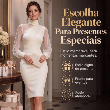 🔥👗 50% OFF! Vestido Midi Feminino de Gola Alta – Elegante, Ajustado e Sofisticado