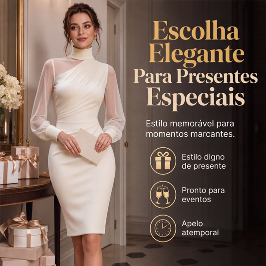 🔥👗 50% OFF! Vestido Midi Feminino de Gola Alta – Elegante, Ajustado e Sofisticado