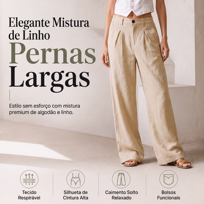 🔥👖 50% OFF! Calça Pantalona Feminina de Linho – Elegante, Leve e Confortável para o Verão