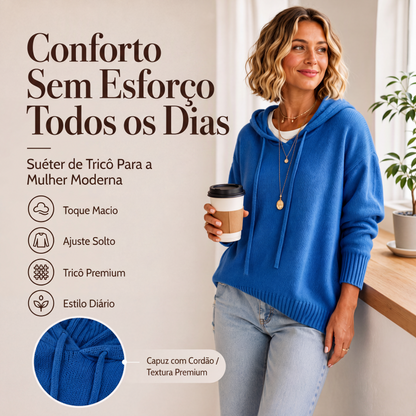 🔥🧶 50% OFF! Suéter de Tricô com Capuz Feminino – Macio, Confortável e Elegante