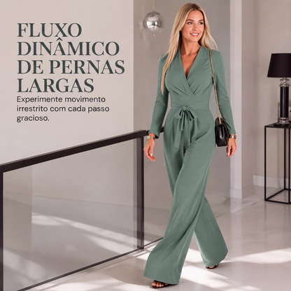 🔥👗 50% OFF! Macacão Feminino de Manga Longa com Decote V – Elegante, Confortável e com Perna Larga