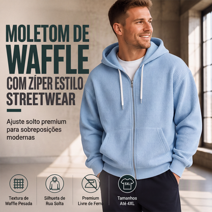 🔥👕 50% OFF! Moletom Masculino Waffle com Capuz e Zíper – Grosso, Confortável e Estiloso