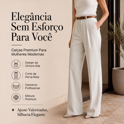 🔥👖 50% OFF! Calça Social Feminina de Alfaiataria – Cintura Alta, Perna Larga e Elegante