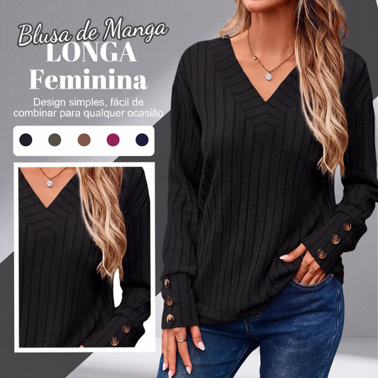 🔥👚 50% OFF! Blusa Feminina de Tricô com Gola V – Macia, Elegante e Confortável para o Dia a Dia