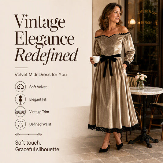 🔥👗 50% OFF! Vestido Midi Feminino de Veludo com Ombros à Mostra – Elegante, Sofisticado e Confortável