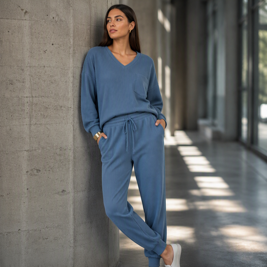 🔥👚 50% OFF! Conjunto Feminino de 2 Peças para Relaxar – Blusa de Manga Longa e Calça, Macio e Confortável