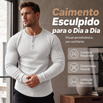 🔥👕 50% OFF! Camiseta Henley Masculina Slim Canelada – Ajuste Atlético, Confortável e Estiloso