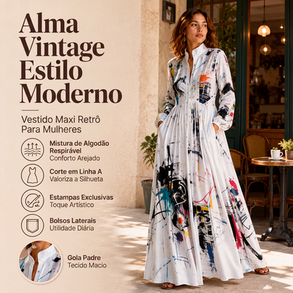 🔥👗 50% OFF! Vestido Longo Feminino com Estampa de Graffiti Artístico – Estilo Único, Leve e Elegante