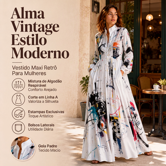 🔥👗 50% OFF! Vestido Longo Feminino com Estampa de Graffiti Artístico – Estilo Único, Leve e Elegante