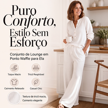 🔥👚 50% OFF! Conjunto de Lounge Feminino em Tricô Waffle – Macio, Elegante e Confortável para Relaxar