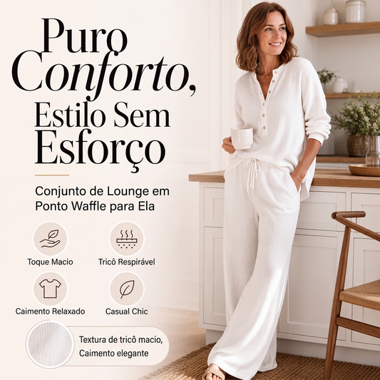 🔥👚 50% OFF! Conjunto de Lounge Feminino em Tricô Waffle – Macio, Elegante e Confortável para Relaxar