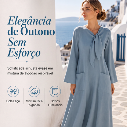 🔥 50% OFF! ✨ Vestido Feminino A-Line de Algodão Linho – Elegante, Confortável e Perfeito para o Outono