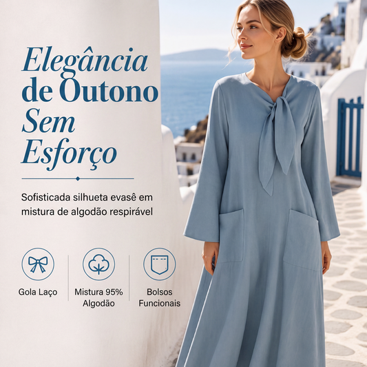 🔥 50% OFF! ✨ Vestido Feminino A-Line de Algodão Linho – Elegante, Confortável e Perfeito para o Outono