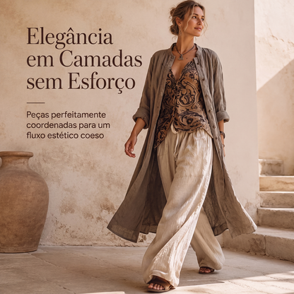 🔥 50% OFF! ✨ Conjunto Boêmio Feminino de 3 Peças – Estilo Artístico, Conforto Leve e Elegância sem Esforço