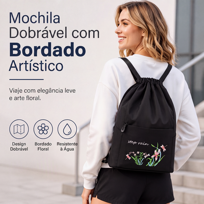 🔥 50% OFF! 🎒 Mochila Feminina Dobrável com Bordado Floral – Leve, Espaçosa e Perfeita Para Viagens e Dia a Dia
