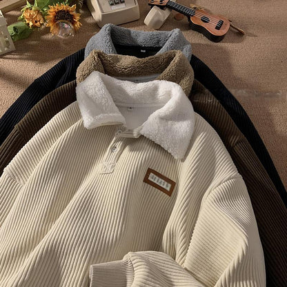🔥 50% OFF! 🧥 Moletom Masculino de Veludo Cotelê com Gola Lapela – Quente, Elegante e Confortável Para Dias Frios
