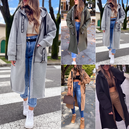 🔥 50% OFF! 🧥 Moletom Feminino Longo com Capuz e Zíper – Quente, Elegante e Perfeito Para Dias Frios