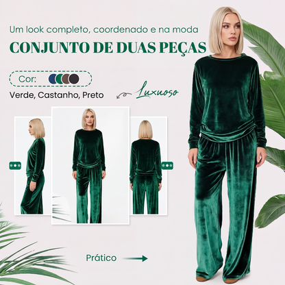 🔥 50% OFF! ✨ Conjunto Feminino de Veludo com Blusa e Calça – Elegante, Confortável e Perfeito Para o Dia a Dia