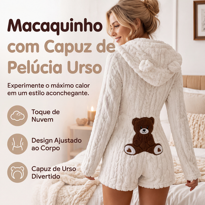 🔥 50% OFF! 🧸 Macacão Feminino de Pelúcia com Capuz de Urso – Quentinho, Fofo e Perfeito Para Noites de Inverno