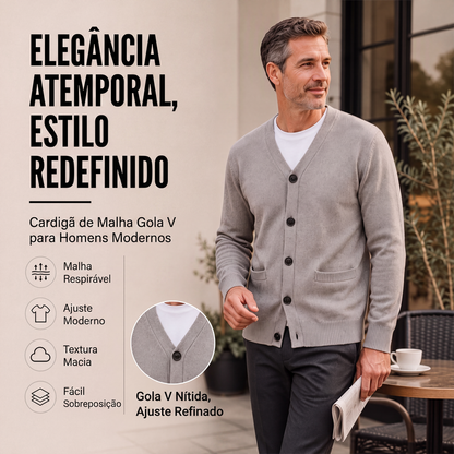 🔥 50% OFF! 🧶 Cardigan Masculino de Tricot com Gola V – Confortável, Elegante e Perfeito Para o Dia a Dia