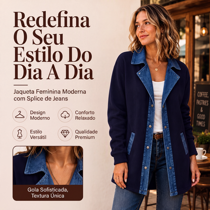 🔥 50% OFF! 🧥 Jaqueta Casual Feminina em Patchwork de Jeans – Estilosa, Versátil e Perfeita Para Looks Modernos