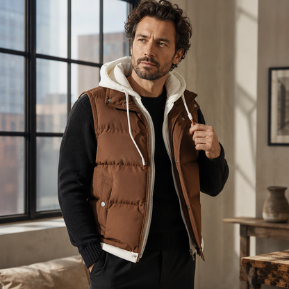 🔥 50% OFF! 🦺 Colete Masculino de Inverno com Capuz – Leve, Quente, Resistente ao Vento e Perfeito Para Dias Frios