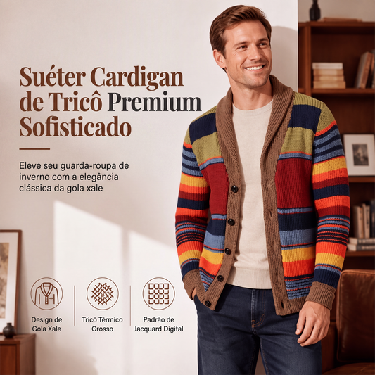 🔥 50% OFF! 🧥 Cardigã Masculino de Tricô com Gola Xale – Quente, Sofisticado e Perfeito Para o Inverno
