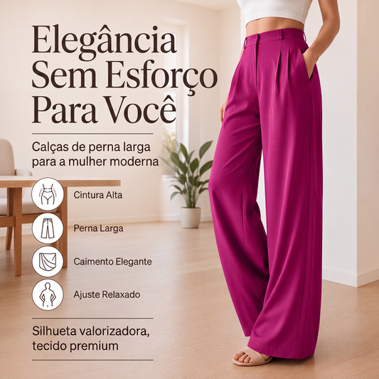 🔥 50% OFF! 👖 Calça Social Feminina de Cintura Alta e Perna Larga – Elegante, Confortável e Sofisticada