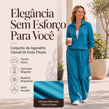 🔥 50% OFF! 👗 Conjunto Feminino de Cardigã com Zíper e Calça Pantalona – Elegante, Confortável e Fácil de Combinar