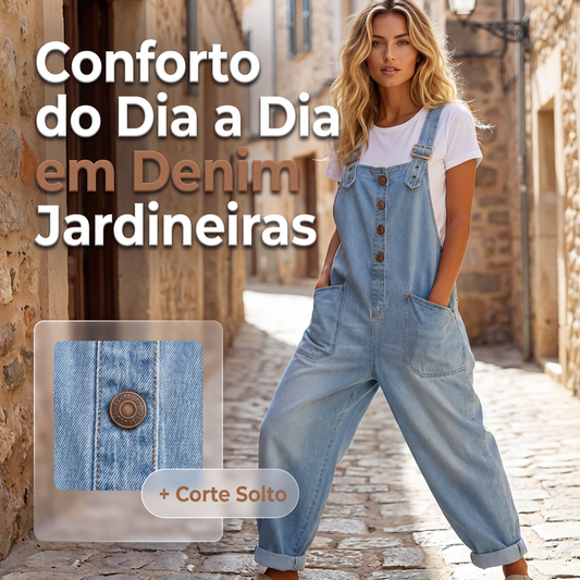 🔥 50% OFF! 👖 Macacão Jeans Feminino Largo – Confortável, Estiloso e com Bolsos Funcionais para o Dia a Dia