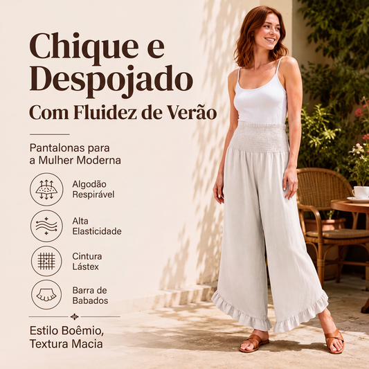 🔥 50% OFF! 👖 Calça Feminina de Algodão e Linho com Cintura Alta – Leve, Confortável e Elegante para o Dia a Dia