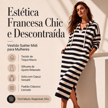 🔥 50% OFF! 👗 Vestido Moletom Feminino com Capuz Listrado – Confortável, Estiloso e Perfeito para Looks Casuais