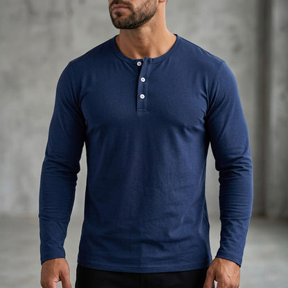 🔥 50% OFF! 👔 Camisa Masculina Manga Longa Henley – Estilo Casual Elegante, Conforto e Versatilidade para o Dia a Dia