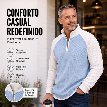 🔥 50% OFF! 👕 Camiseta Masculina de Tricô Waffle com Zíper – Textura Premium, Estilo Casual Elegante e Conforto Superior