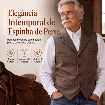 🔥 50% OFF! 🕴️ Colete Masculino Tweed Vintage – Estilo Espinha de Peixe, Caimento Slim e Elegância para Eventos Formais