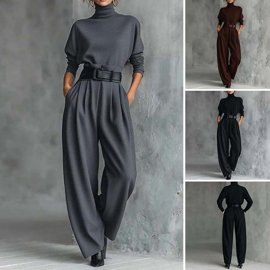 🔥 50% OFF! 👗 Conjunto Feminino Elegante de Blusa Gola Alta e Calça de Cintura Alta – Modela a Silhueta e Cria um Visual Sofisticado