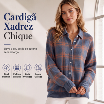 🔥 50% OFF! 🧥 Cardigã Feminino de Tricô Xadrez – Modelo Solto, Confortável e Versátil para Criar Looks Elegantes Todos os Dias