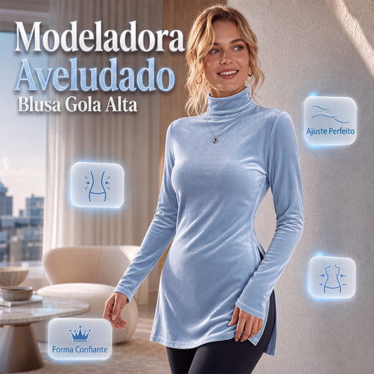 🔥 50% OFF! 👚 Blusa Feminina de Veludo Justa com Gola Elegante – Macia, Quente e Sofisticada para os Dias Frios