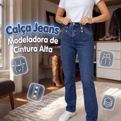 🔥 50% OFF! 👖 Calça Jeans Feminina de Cintura Alta Modeladora – Silhueta Alongada, Conforto e Estilo Elegante no Dia a Dia