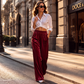🔥 50% OFF! 👖 Calça Feminina Elegante de Veludo com Perna Larga – Conforto Luxuoso, Caimento Sofisticado e Estilo Moderno