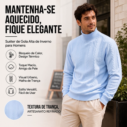 🔥 50% OFF! 🧶 Suéter Masculino Gola Alta em Tricô Ponto Cabo – Elegante, Quente e Confortável para o Inverno