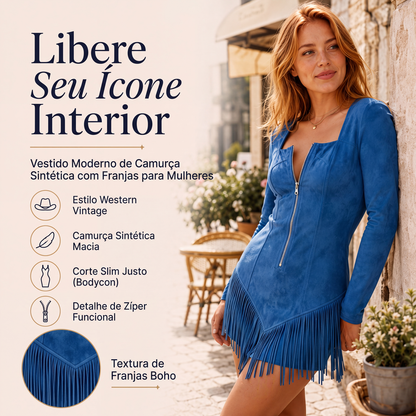 🔥 50% OFF! 👗 Vestido Feminino Slim com Franjas e Zíper Frontal – Elegante, Moderno e com Caimento Sofisticado