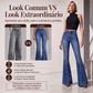 🔥 50% OFF! 👖 Calça Jeans Flare Feminina de Cintura Alta com Rebites – Modelagem Elegante, Silhueta Alongada e Estilo Moderno