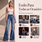 🔥 50% OFF! 👖 Calça Jeans Flare Feminina de Cintura Alta com Rebites – Modelagem Elegante, Silhueta Alongada e Estilo Moderno