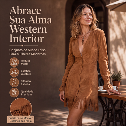 🔥 50% OFF HOJE! 👗 Vestido Feminino com Manga Babado e Franjas – Elegância e Charme Para Todos os Momentos ✨